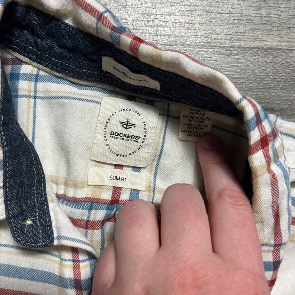 Dockers Windblown Twill Long Sleeve Slim Fit Plaid Shirt Multi Men’s Size S - Picture 6 of 9